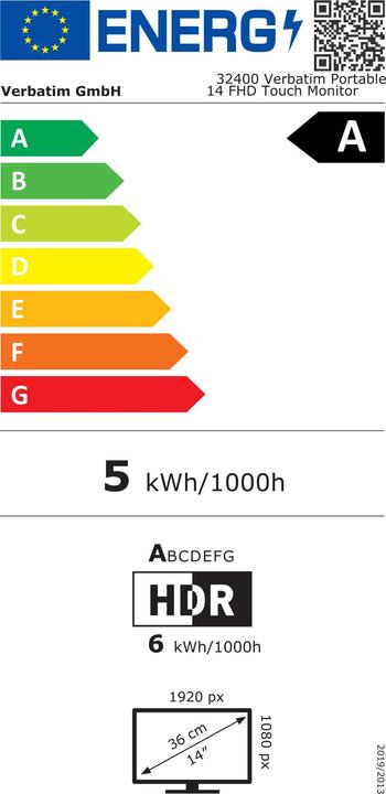 Energy Label Verbatim PMT-14 Touch LIGHT (14", 1920 x 1080 pixels)