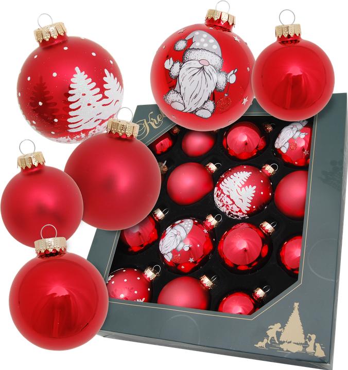 Produktbild Krebs Glas Lauscha Exklusives 16er Glaskugelset - Christbaumschmuck Grösse 5-7 cm (16x)