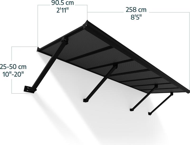 Actual product image Palram Canopia | Augustine 8.5ft Door Awning Black Structure / Opaque Grey Panels