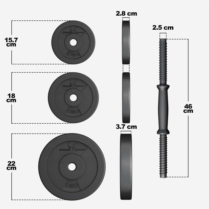 Produktbild Gyronetics Kurzhantelset (8 x 2.5 kg, 4 x 1.25 kg, 4 x 0.75 kg)
