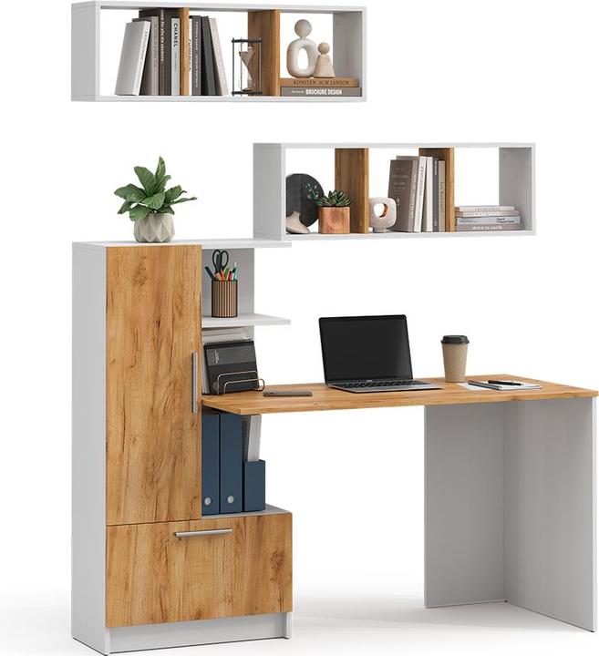 Produktbild Vicco Schreibtisch-Set Tomy, Weiss/Goldkraft Eiche, 150 x 59 cm 3er Set da 2 Regale+Schreibtisch