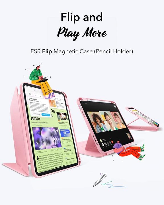 Actual product image ESR - Flip Hybrid (with Pencil Holder) - iPad 10 (2022) 10.9 / 11 (2025 - Pink (Apple iPad 2022 (10th Gen), Apple iPad 2025 (11th gen))