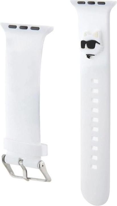 Actual product image Karl Lagerfeld Pasek KLAWMSLCNH Apple Watch 38/40/41mm biały/white strap 3D Rubber Choupette Heads (Silicone, Steel)
