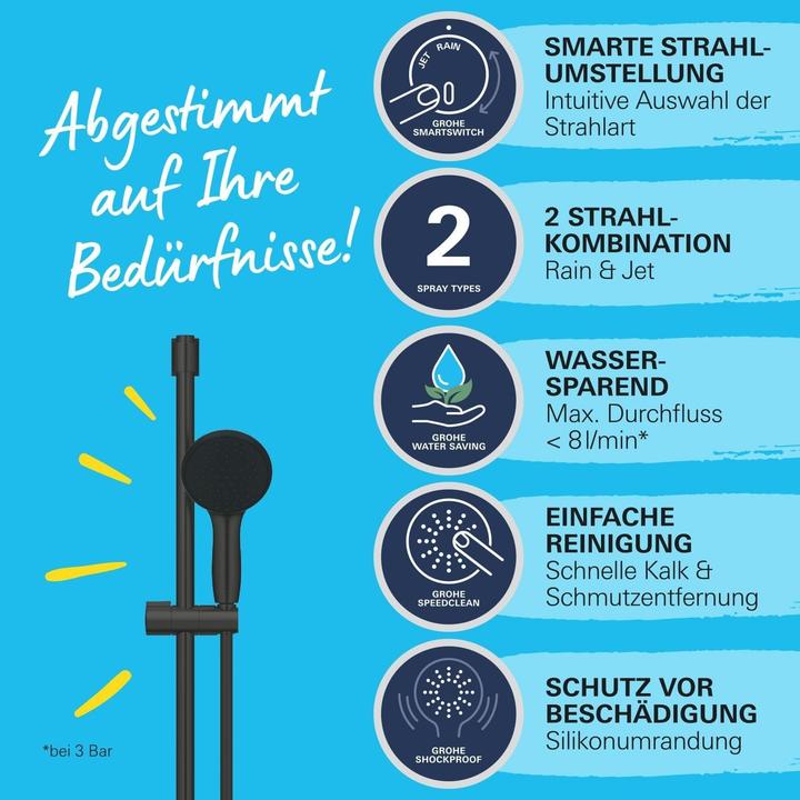 Produktbild Grohe Vitalio Start 110 QuickFix Brausestangenset, kleben oder bohren, wassersparend, 2 Strahlarten, matts