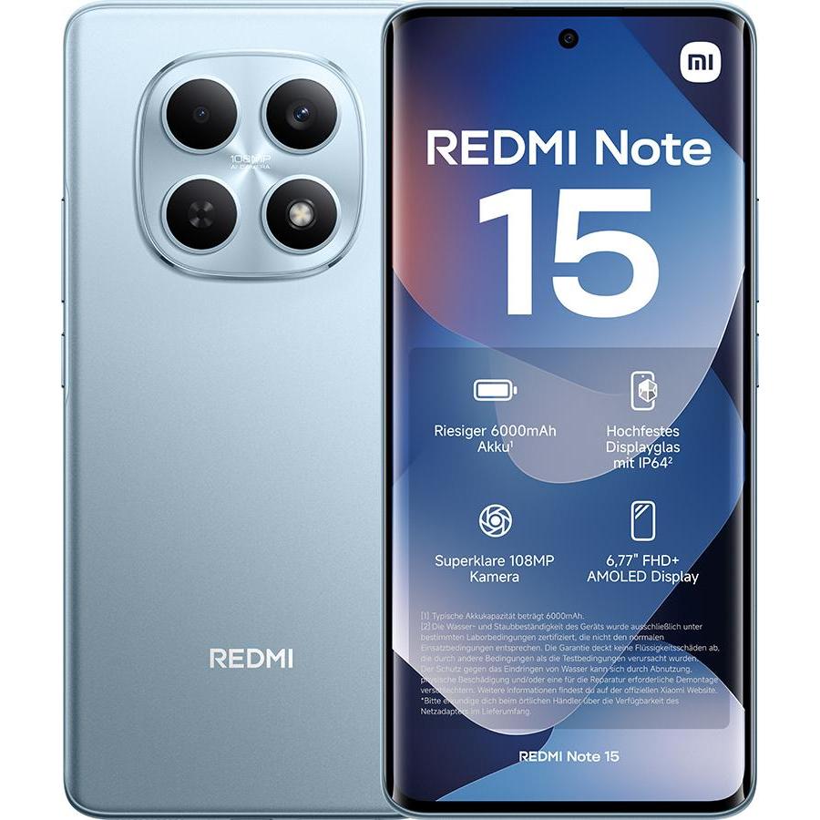 Xiaomi REDMI Note 15 (256 GB, Blue, Glacier Blue, Gletscherblau, 6.77", 4G) (MZB0MOIEU)