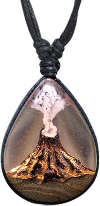 Immagine prodotto Chaotic Trading Collana nera con ciondolo a goccia vulcano epossidico arancione in legno di teak (Organico, senza ottone)