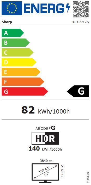 Energy Label Sharp 55GP6265E 55" UHD Google Smart TV silver (55", LED, QLED, UHD, 2025)