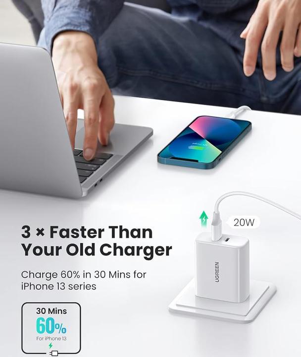 Image du produit Ugreen Chargeur mural USB-C+USB-C 40W PD UE (40 W, 2 ports)