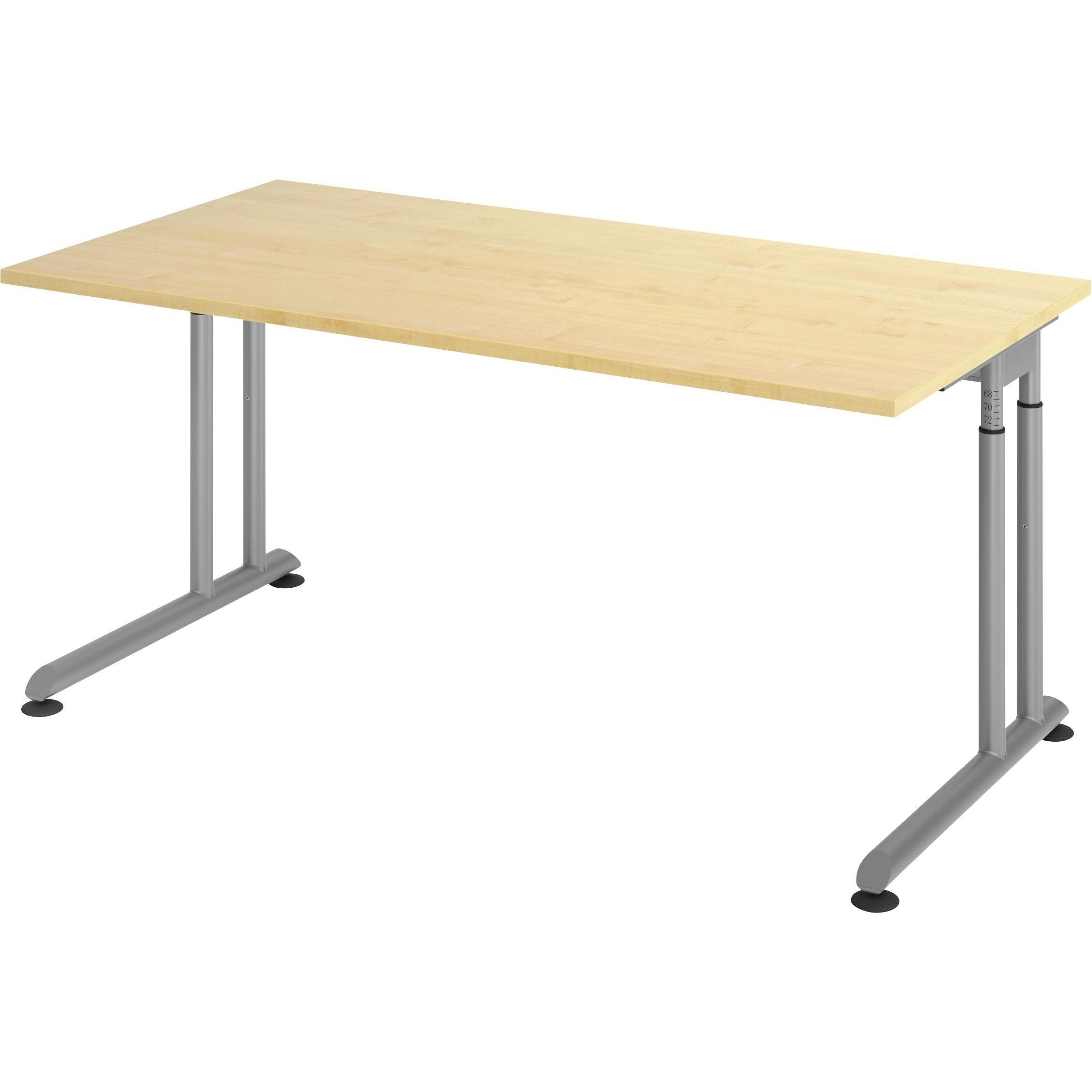 Escritorio, Schreibtisch, Schreibtisch C-Fuss 160x80cm Ahorn/Silber (160 x 80 cm)