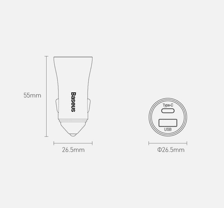 Produktbild Baseus Golden Contactor Pro car charger, USB + USB-C, QC4.0+, PD, SCP, 40W (gray)