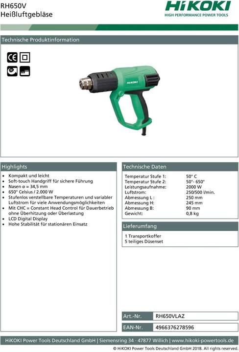 Productafbeelding Hikoki Hete lucht blazer 2000W