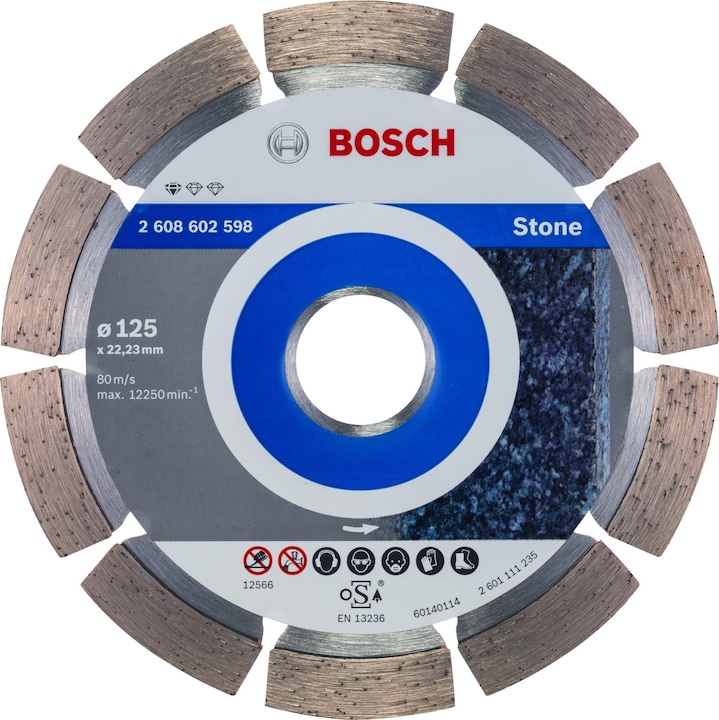 Bosch Professional Zubehör Disco da taglio diamantato Standard per pietra, 125 x 22,23 x 1,6 x 10 mm, confezione da 1 pezzo
