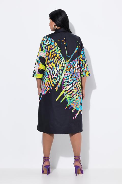Image du produit Ulla Popken Robe midi motif papillon, manches 3/4 et col chemise (60)