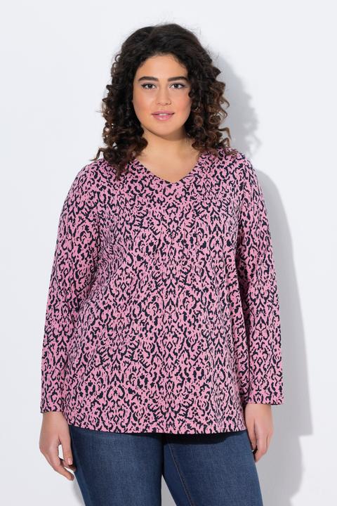Image du produit Ulla Popken T-shirt avec plis fantaisie, décolleté en V et manches 3/4, coupe évasée (58)