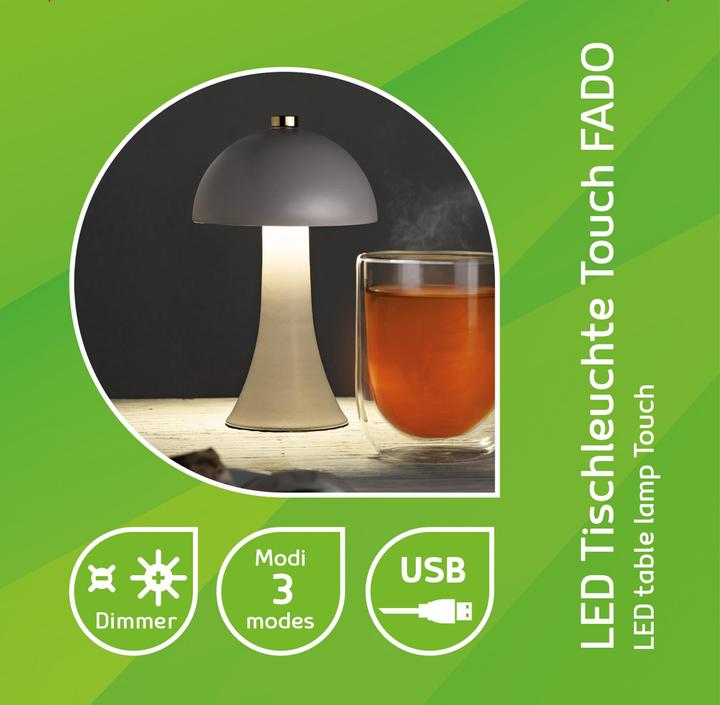 Actual product image Idena LED Tischleuchte Touch Fado Metall grau 10x16,5cm Akku USB C dimmbar 3 Modi Innen