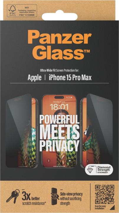 Produktbild PanzerGlass Privacy Screen Protector Ultra-Wide Fit (1 Stk., Apple iPhone 15 Pro Max)