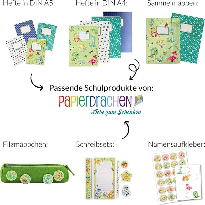 Produktbild Papierdrachen Schulhefte 4er Set (A5, Liniert, Kariert, Kein Einband)