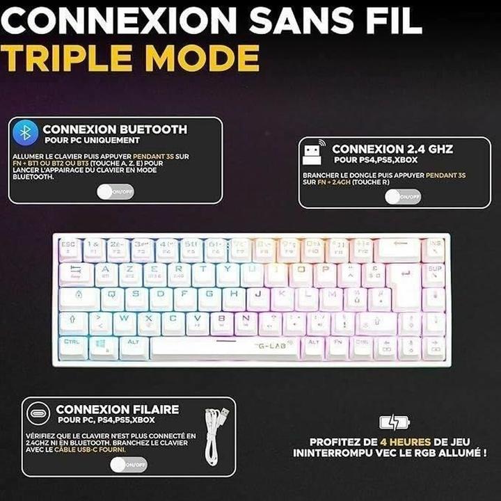 Actual product image The G-Lab Clavier Gamer mécanique sans fil Keyz Titanium TKL RGB (Blanc) (FR, Wireless)