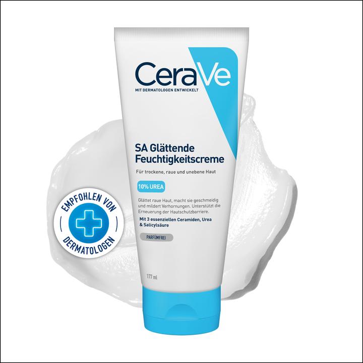 Produktbild CeraVe SA Urea Glättende Feuchtigkeitscreme bei trockener, rauer und unebener Haut am Körper (Körpercreme, 177 ml)