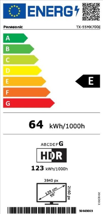 Etichetta energetica Panasonic Tv Led 4K TX-55MX700E 55 pollici (55", MX700E, LED, 4K, 2023)