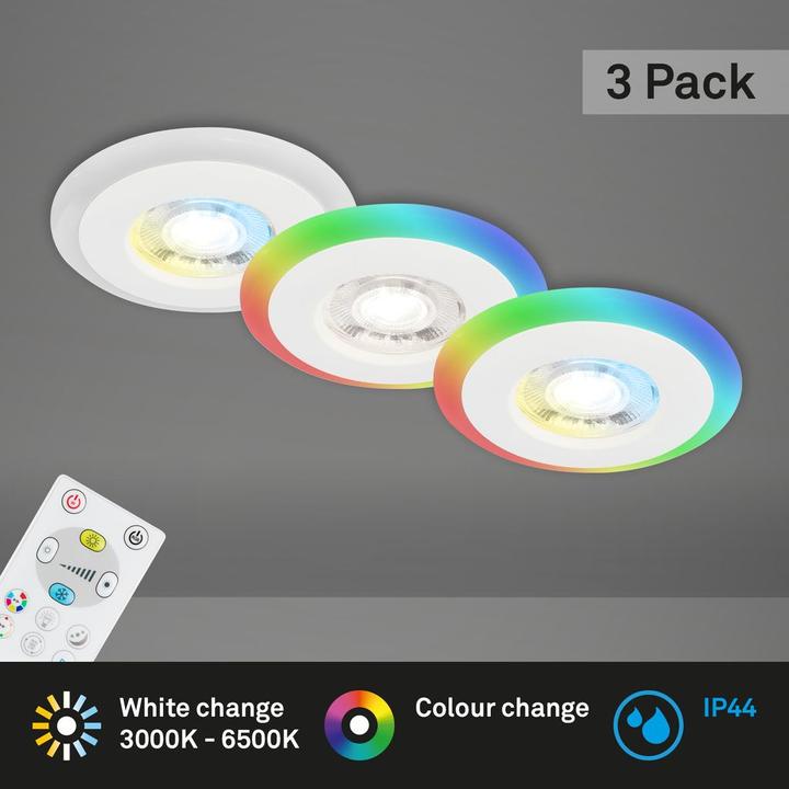 Produktbild Briloner LED Einbauleuchten-Set, mit RGB-LED, weiss, 3xLED/5W, IP44 (460 lm)