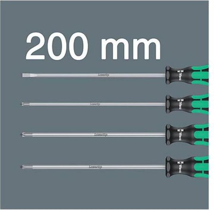 Productafbeelding Wera 335/350/355/4 Schroevendraaierset Kraftform Plus laserpunt lange bladen (Gleuf, Kruisvormig PZ, Phillipps kruissleuf (PH))