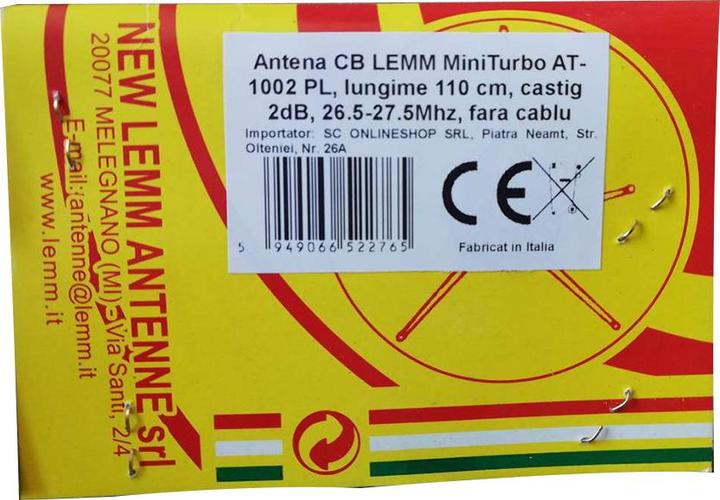 Produktbild Lemm CB-Antenne MiniTurbo AT-1002 PL, Länge 110 cm, Gewinn 2 dB, 26,5–27,5 MHz, 200 W, ohne Kabel, h