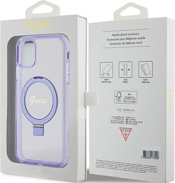 Produktbild Guess GUHMN61HRSGSU iPhone 11 / Xr 6.1" fioletowy/purple hardcase Ring Stand Script Glitter MagSafe (Apple iPhone 11, Apple iPhone XR)