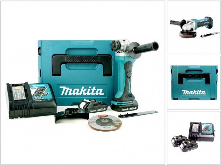 Image du produit Makita DGA 452 RYJ Meuleuse d'angle sans fil 18V 115mm + 2x Batteries 1,5Ah + Chargeur + Makpac (115 mm)