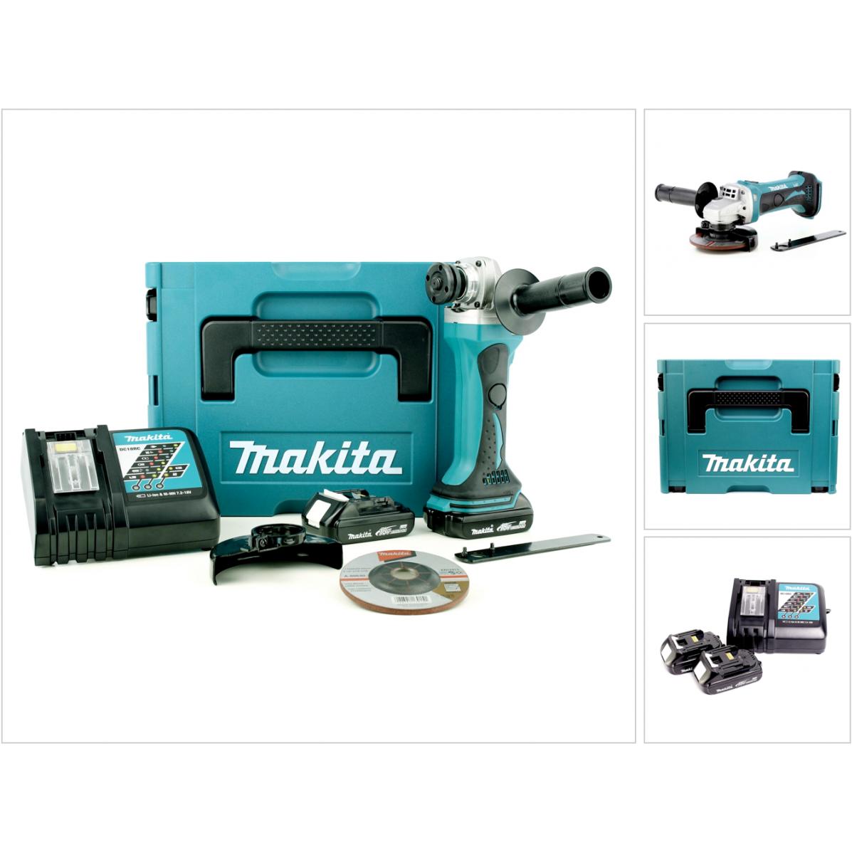Makita, Smerigliatrice angolare, DGA 452 RYJ Smerigliatrice angolare a batteria 18V / 115 mm in valigetta Makpac + 2x Batterie (115 mm)