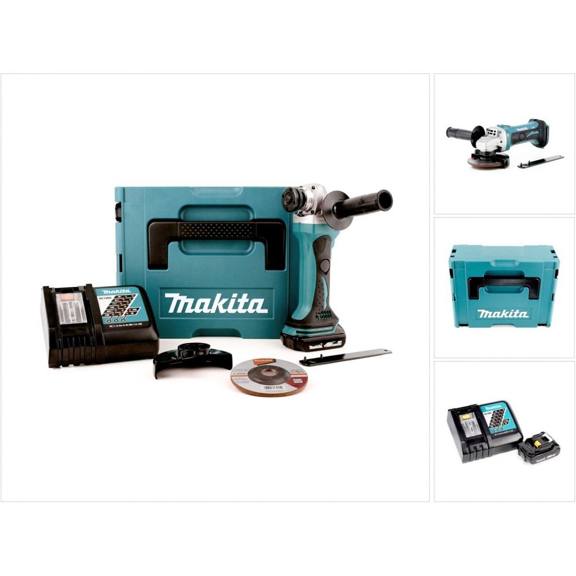 Makita, Winkelschleifer, DGA 452 RA1J Akku Winkelschleifer 18 V 115 mm + 1x Akku 2,0 Ah + Ladegerät + Makpac (115 mm)