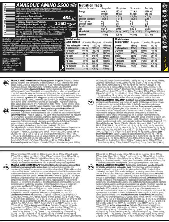 Nährwerte und Zutaten Olimp Sport Nutrition Anabolic Amino (1 Stück, Kapseln, 470 g)