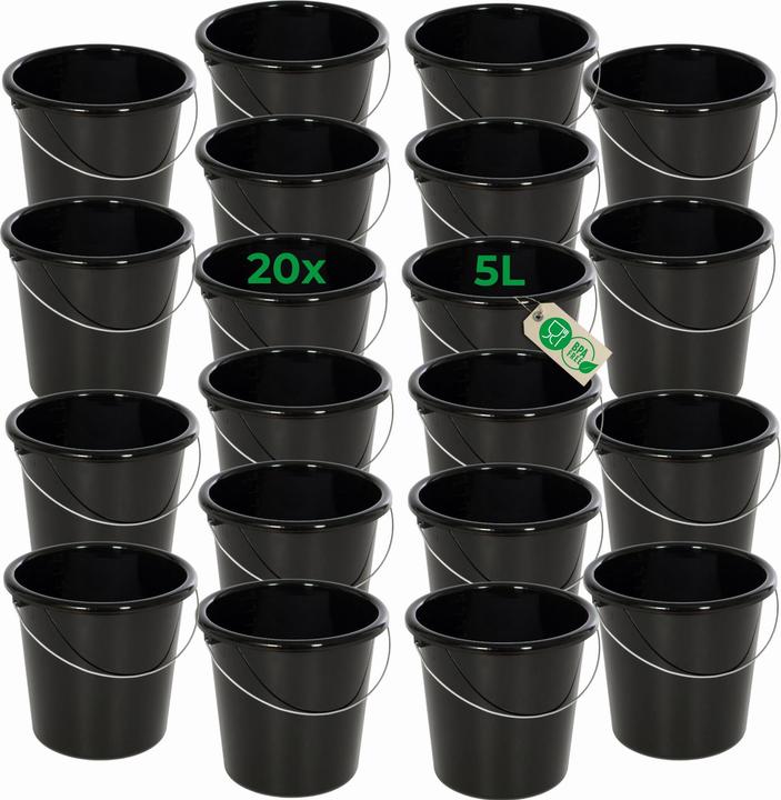 Produktbild Novaliv 20 Stück Eimer 5L Schwarz mit Masseinteilung - Putzeimer 5 Liter ⌀ 22,5 cm Praktischer (20 Stk.)