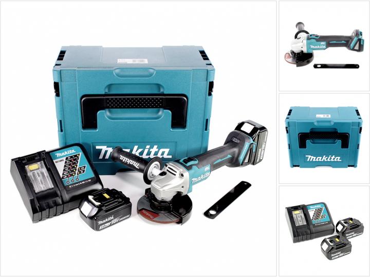Actual product image Makita DGA 506 RFJ Battery angle grinder 18 V 125 mm Brushless + 2x battery 3.0 Ah + charger + Makpac (125 mm)