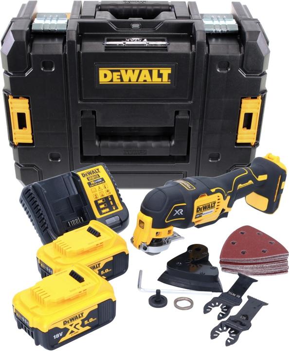 Actual product image DeWalt DCS 355 P2 Battery Oscillator Multitool 18 V Brushless + 2x Battery 5.0 Ah + Charger + 29 pcs Z