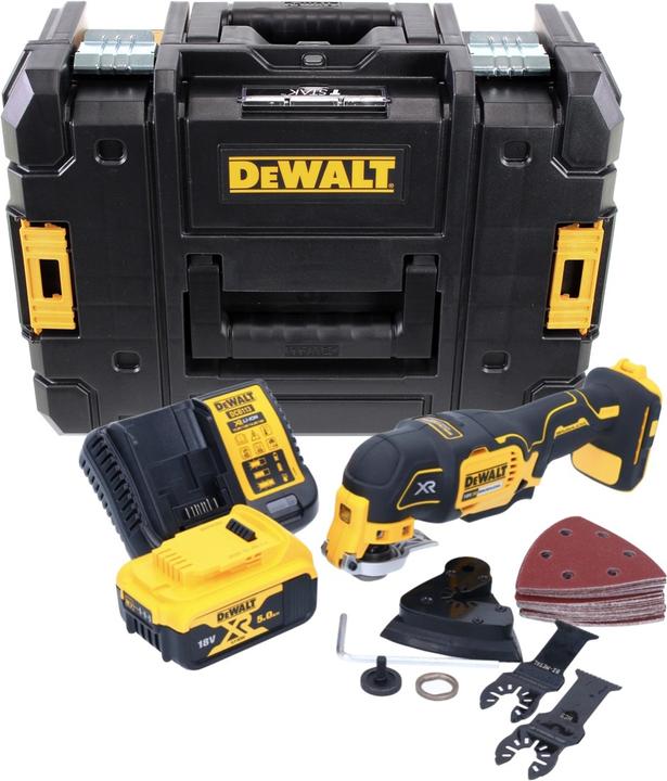 Produktbild DeWalt DCS 355 P1 Akku Oszillierer Multitool 18 V Brushless + 1x Akku 5,0 Ah + Ladegerät + 29 tlg. Z