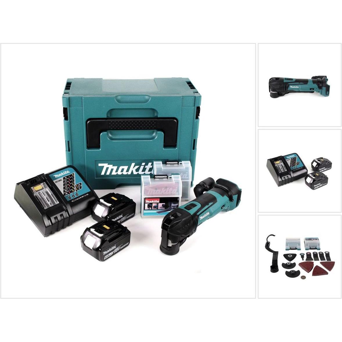 Makita, Multifunktionswerkzeug, DTM 51 RGJX2 Akku Multifunktionswerkzeug 18 V + 2x Akku 6,0 Ah + Ladegerät + 39 tlg. Zub...