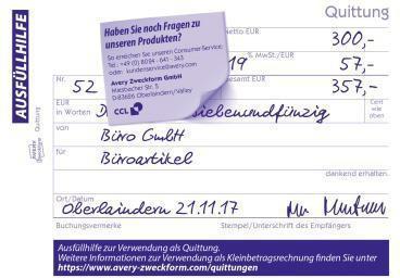 Nutritional values and ingredients Avery Receipt 1735 stated VAT. (40x)