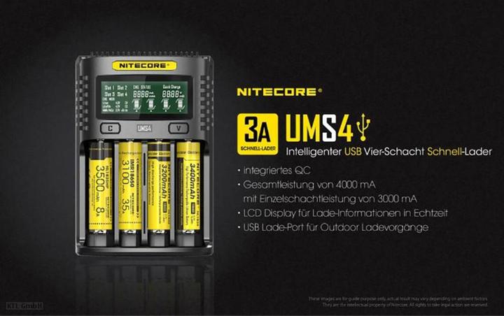 Produktbild Nitecore UMS4 USB-Schnell-Ladegerät (1 Stk., C, D, AA, AAA, AAAA, Ladegerät ohne Akku)