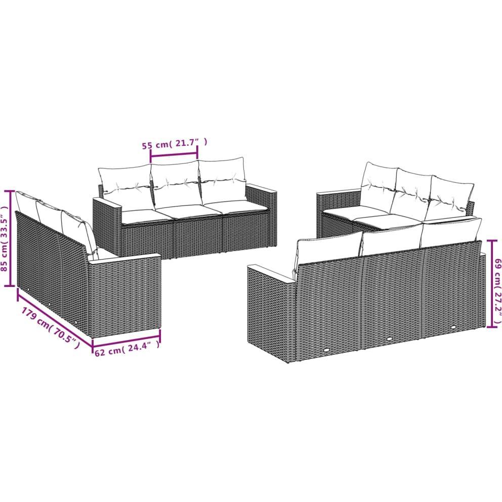 Thumbnail - VidaXL, Gartenlounge, 10-tlg. Garten-Lounge-Set mit Kissen