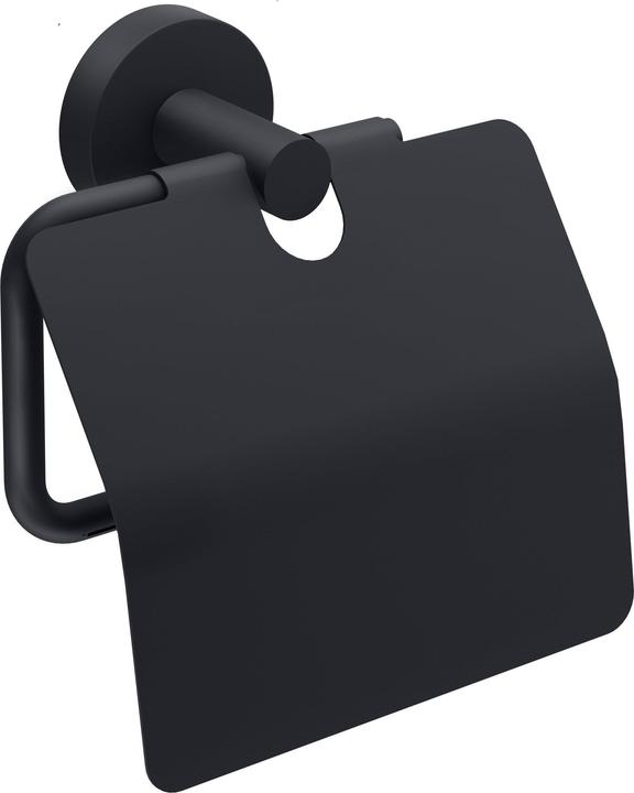 tesa MOON BLACK toilet roll holder with lid incl. adhesive solution without drilling