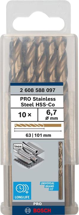 Produktbild Bosch Professional Zubehör PRO Stainless Steel HSS-Co Spiralbohrer, 6,7 x 63 x 101 mm (6.7 mm)