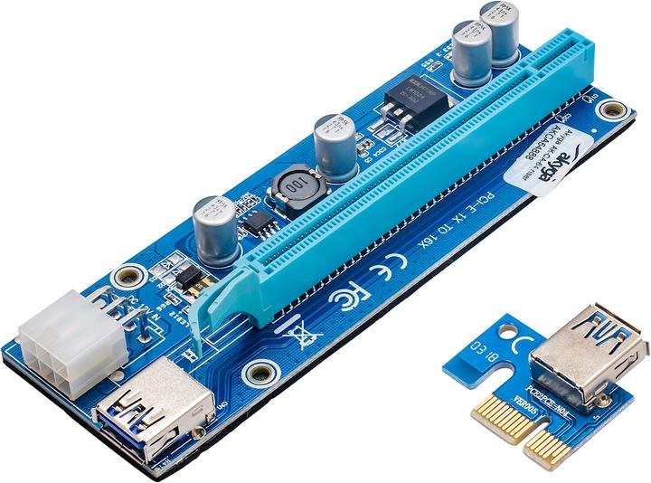 Produktbild Akyga Riser PCI-E 1x - 16x AK-CA-64 USB 3.0, 6-pin, SATA, 009s Universal Grafikkartenhalter