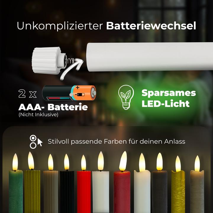 Produktbild Novaliv 4x Stabkerze LED bewegliche Flamme Wachs - Echtwachs Weiss - Indoor - 12,5cm Höhe für 2,2cm (4 x)
