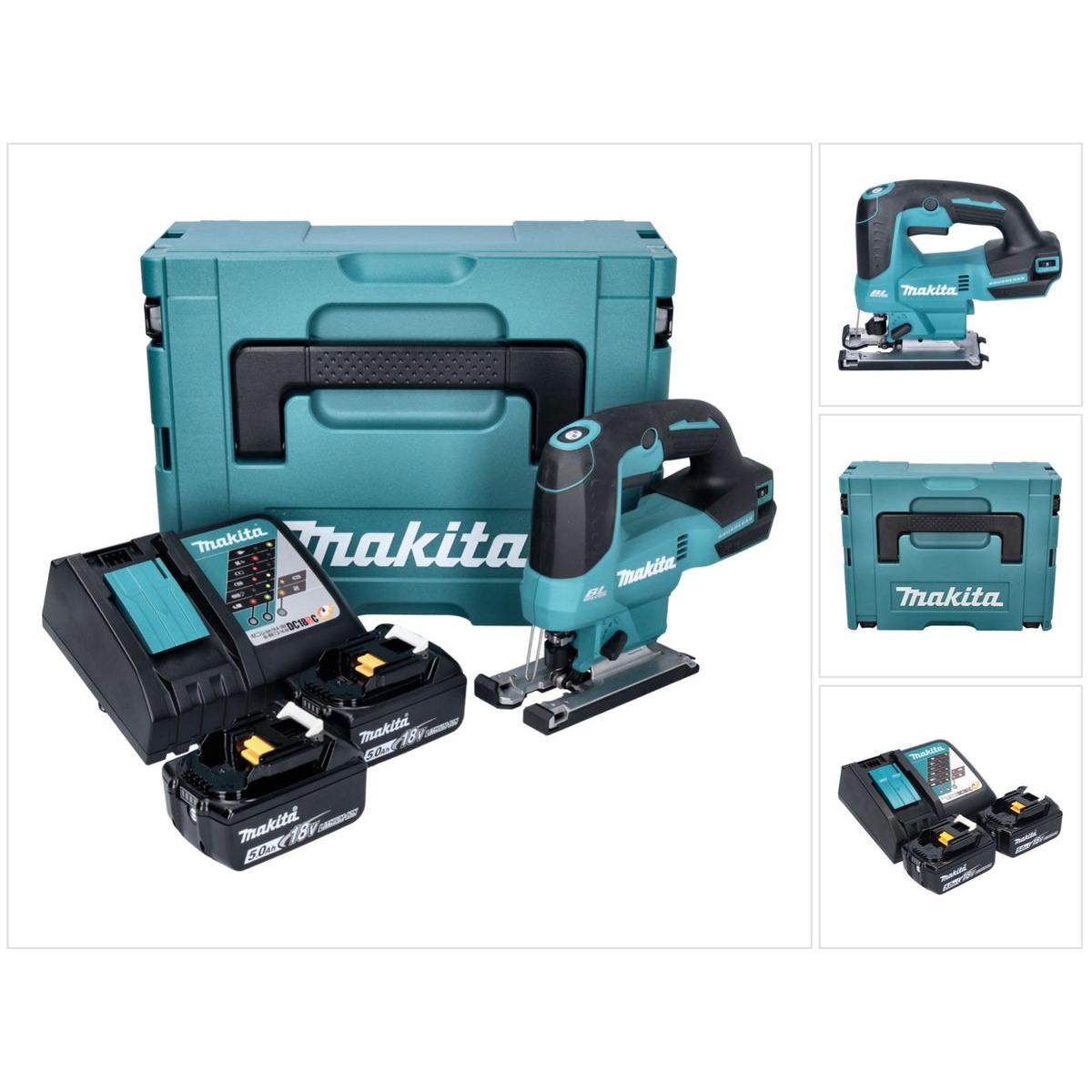 Makita, Stichsäge, DJV 184 RTJ Akku Pendelhub Stichsäge 18 V Brushless + 2x Akku 5,0 Ah + Ladegerät + Makpac