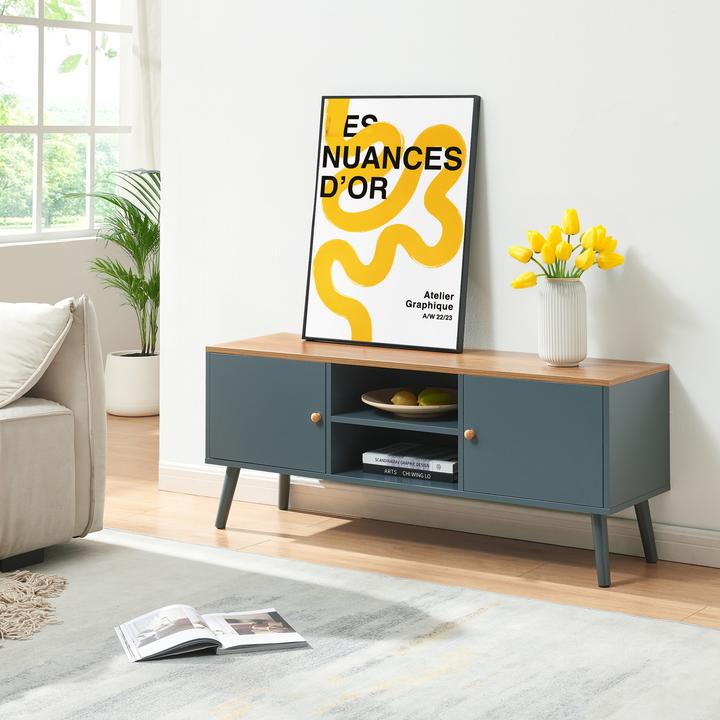 Image du produit En.Casa Fernsehschrank Reyljand mit 2 Türen 120x35x50 cm Grau/Eicheoptik (120 x 35 x 50 cm)