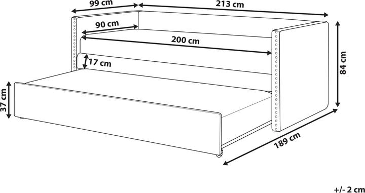 Actual product image Beliani Daybed extendable velvet fabric light blue slatted frame 90 x 200 cm TROYES (90 x 200 cm)