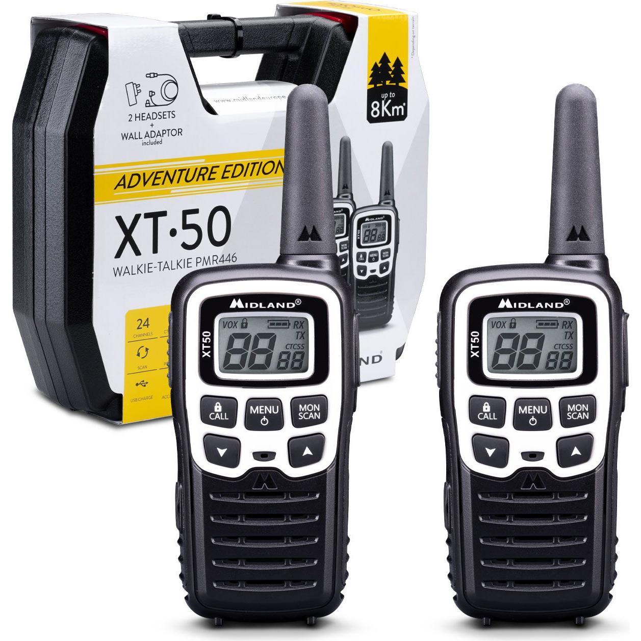 Midland XT50 Adventure Funkgeräte schwarz/silber (8 km), Walkie-Talkie, Schwarz, Grau