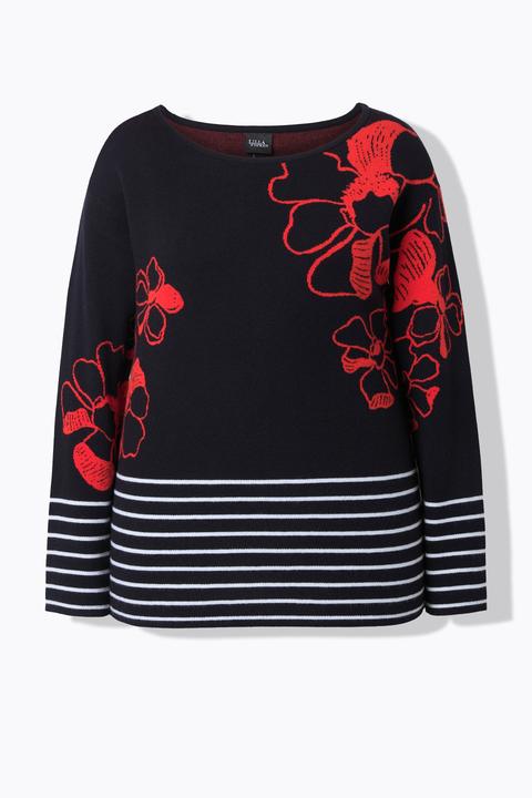 Produktbild Ulla Popken Pullover, Blüten, U-Boot-Ausschnitt, Langarm (50)