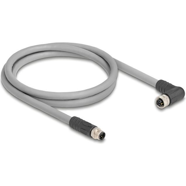 Delock M12 Kabel L-kodiert 5 Pin Stecker gerade zu Buchse re, Elektronikkabel + Stecker, Grau